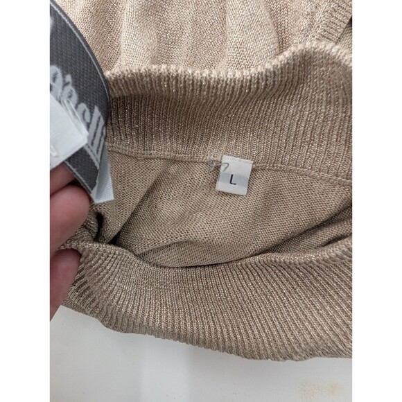 Village Set Vintage Silk Blend Beige Sparkly Mock Neck Tank Top Blouse Size L - Picture 5 of 8